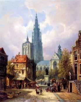 unknow artist European city landscape, street landsacpe, construction, frontstore, building and architecture.069